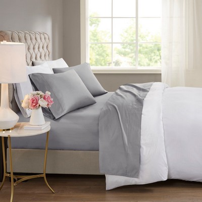 Olliix 600 Thread Count Cooling Cotton Blend 4 PC Sheet Set Grey