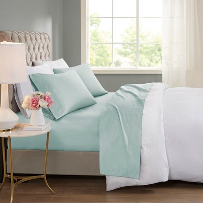 Olliix 600 Thread Count Cooling Cotton Blend 4 PC Sheet Set Seafoam