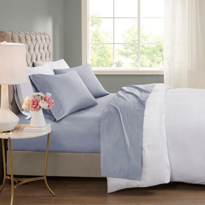 Olliix 600 Thread Count Cooling Cotton Blend 4 PC Sheet Set Blue