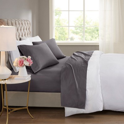 Olliix 600 Thread Count Cooling Cotton Blend 4 PC Sheet Set Charcoal