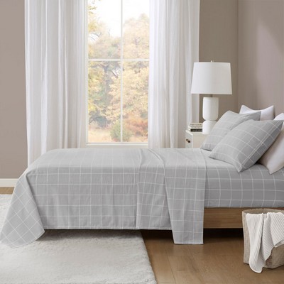 Olliix Oversized Flannel 4 Piece Sheet Set Grey Windowpane