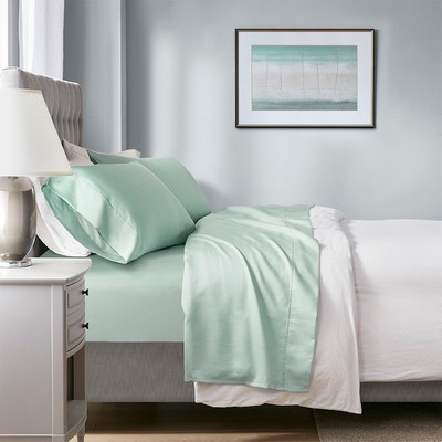 Olliix 1000 Thread Count HeiQ Smart Temperature Cotton Blend 4 PC Sheet Set Seafoam