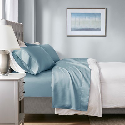 Olliix 1000 Thread Count HeiQ Smart Temperature Cotton Blend 4 PC Sheet Set Blue