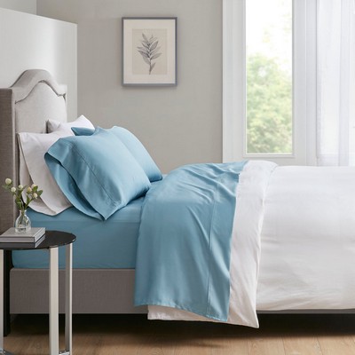 Olliix 700 Thread Count Cotton Tri-Blend 4 PC Sheet Set Blue