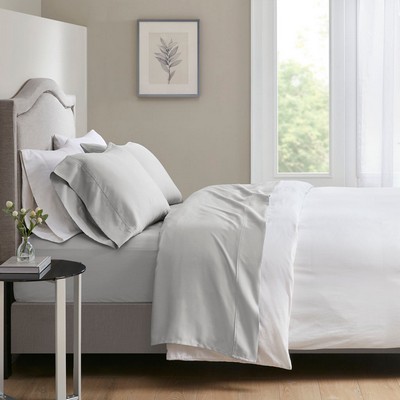 Olliix 700 Thread Count Cotton Tri-Blend 4 PC Sheet Set Light Grey