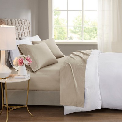 Olliix 600 Thread Count Cooling Cotton Blend 4 PC Sheet Set Khaki