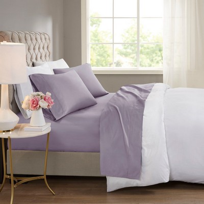 Olliix 600 Thread Count Cooling Cotton Blend 4 PC Sheet Set Purple