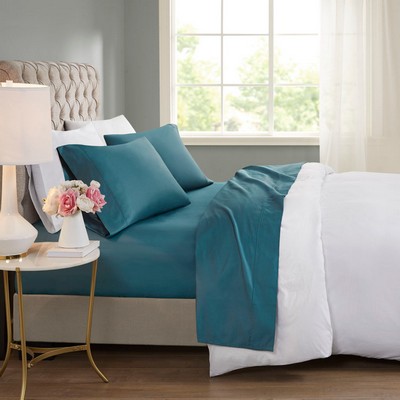 Olliix 600 Thread Count Cooling Cotton Blend 4 PC Sheet Set Teal