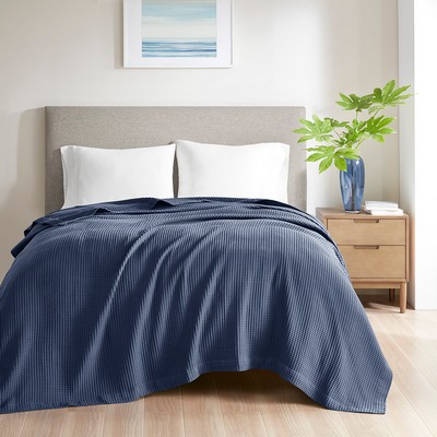 Olliix Cotton Waffle Weave Cotton Blanket Indigo