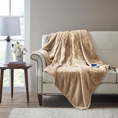 Olliix Heated Microlight to Berber Throw Beige