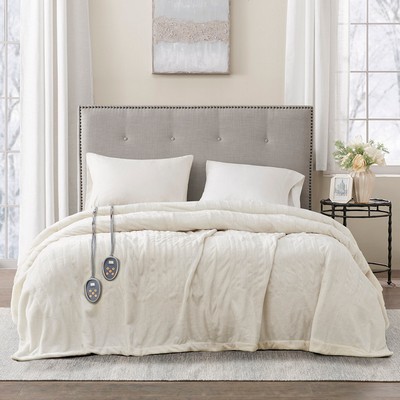 Olliix Heated Plush Blanket Ivory