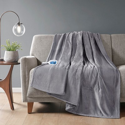 Olliix Heated Plush Throw Grey