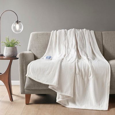 Olliix Heated Plush Throw Ivory