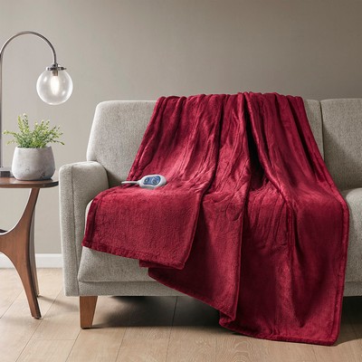 Olliix Heated Plush Throw Red