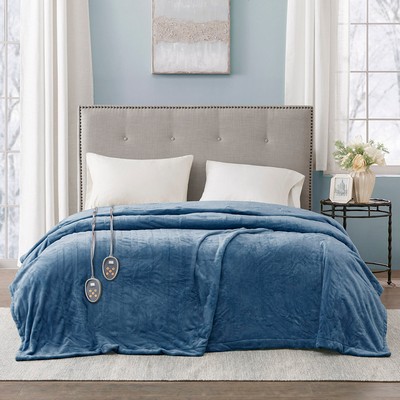 Olliix Heated Plush Blanket Sapphire Blue