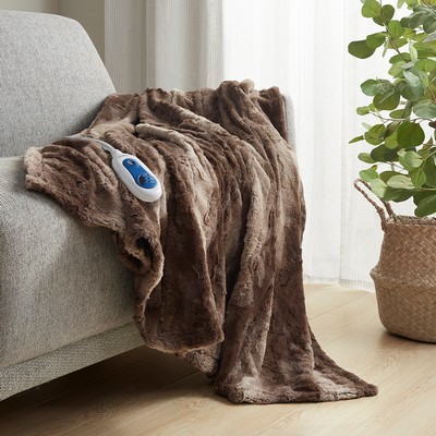 Olliix Zuri Oversized Faux Fur Heated Throw Brown