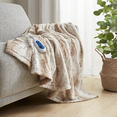 Olliix Zuri Oversized Faux Fur Heated Throw Sand