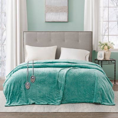 Olliix Heated Plush Blanket Aqua