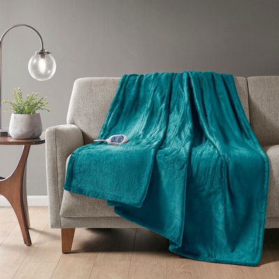 Olliix Heated Plush Throw Teal