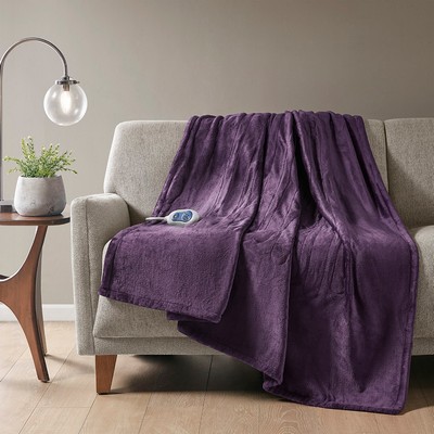 Olliix Heated Plush Throw Purple