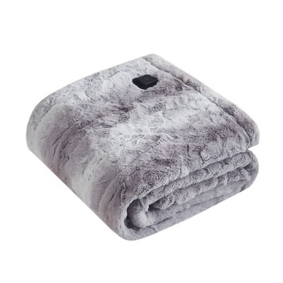 Olliix Zuri Faux Fur Heated Wrap with Built-in Controller Grey