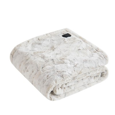 Olliix Zuri Faux Fur Heated Wrap with Built-in Controller Snow Leopard