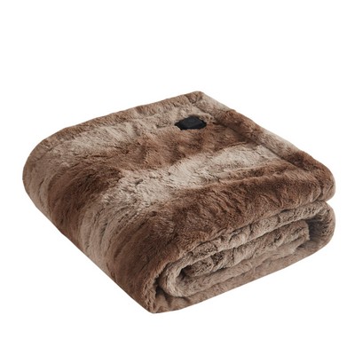 Olliix Zuri Faux Fur Heated Wrap with Built-in Controller Tan