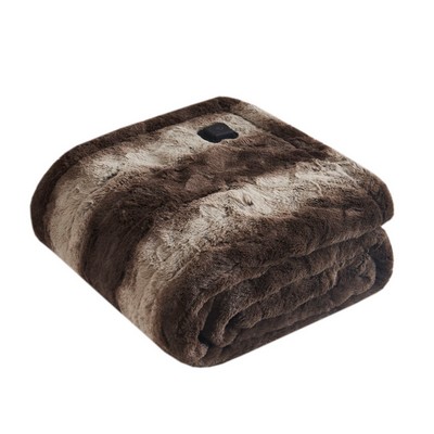 Olliix Zuri Faux Fur Heated Wrap with Built-in Controller Brown