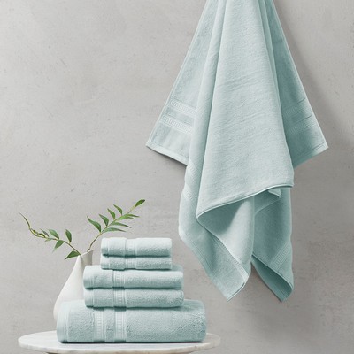 Olliix Plume 100% Cotton Feather Touch Antimicrobial Towel 6 Piece Set Seafoam