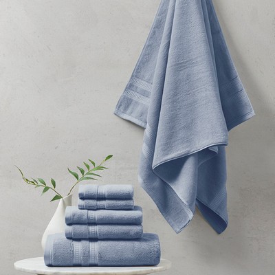 Olliix Plume 100% Cotton Feather Touch Antimicrobial Towel 6 Piece Set Blue