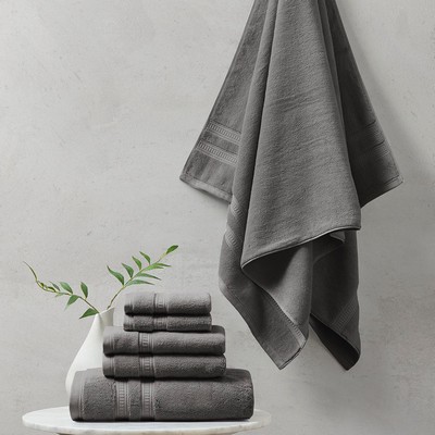 Olliix Plume 100% Cotton Feather Touch Antimicrobial Towel 6 Piece Set Charcoal