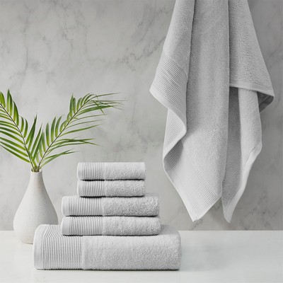 Olliix Nuage Cotton Tencel Blend Antimicrobial 6 Piece Towel Set Grey