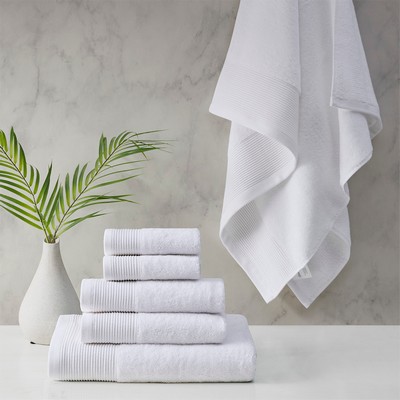 Olliix Nuage Cotton Tencel Blend Antimicrobial 6 Piece Towel Set White