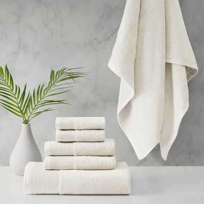 Olliix Nuage Cotton Tencel Blend Antimicrobial 6 Piece Towel Set Ivory