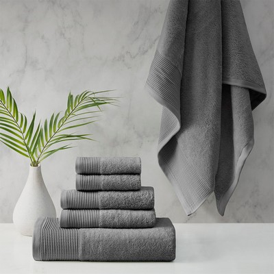 Olliix Nuage Cotton Tencel Blend Antimicrobial 6 Piece Towel Set Charcoal