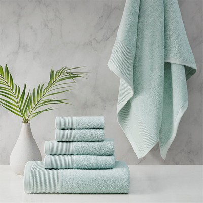 Olliix Nuage Cotton Tencel Blend Antimicrobial 6 Piece Towel Set Seafoam