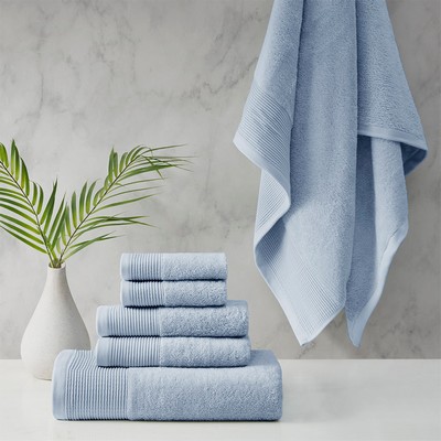 Olliix Nuage Cotton Tencel Blend Antimicrobial 6 Piece Towel Set Blue