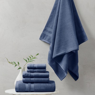 Olliix Plume 100% Cotton Feather Touch Antimicrobial Towel 6 Piece Set Navy