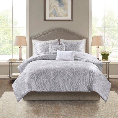 Olliix Kiona 5 Piece Crushed Velvet Comforter Set Silver