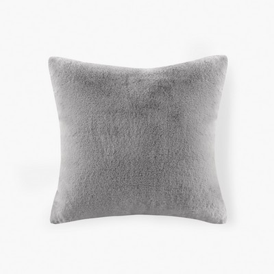 Olliix Sable Solid Faux Fur Square Decor Pillow Grey