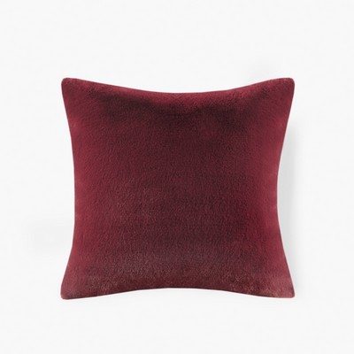 Olliix Sable Solid Faux Fur Square Decor Pillow Burgundy