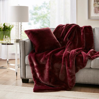 Olliix Sable Solid Faux Fur Throw Burgundy