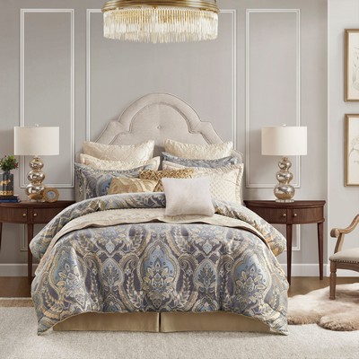 Olliix Julius 4 Piece Comforter Set Blue/Grey