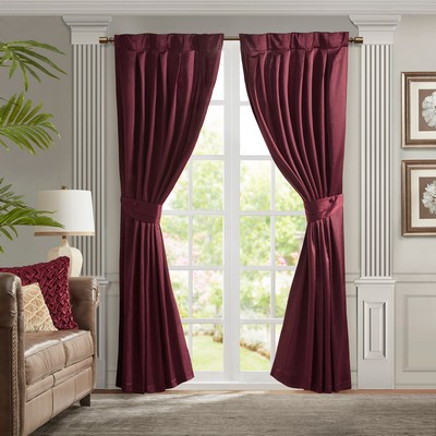 Olliix Avignon Pleat Curtain Panel with Tieback (Single) Burgundy