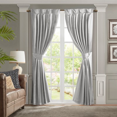 Olliix Avignon Pleat Curtain Panel with Tieback (Single) Silver