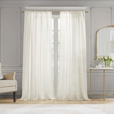 Olliix Cornelli Embroidery Curtain Panel (Single) White