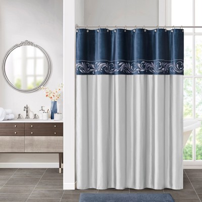 Olliix Vicenza Embroidery Shower Curtain Navy/Silver