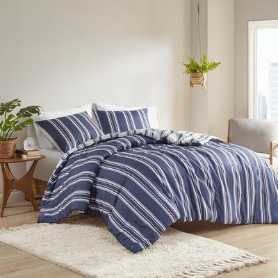 Olliix Cobi Striped Reversible Comforter Set Navy