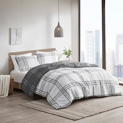 Olliix Pike Plaid Reversible Comforter Set White/Gray