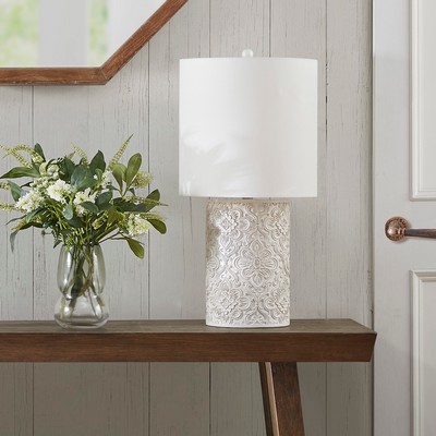 Olliix Ashbourne Embossed Floral Resin Table Lamp Ivory